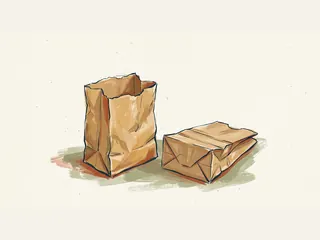 Dos bolsas de papel kraft, una abierta y otra doblada sobre una superficie.