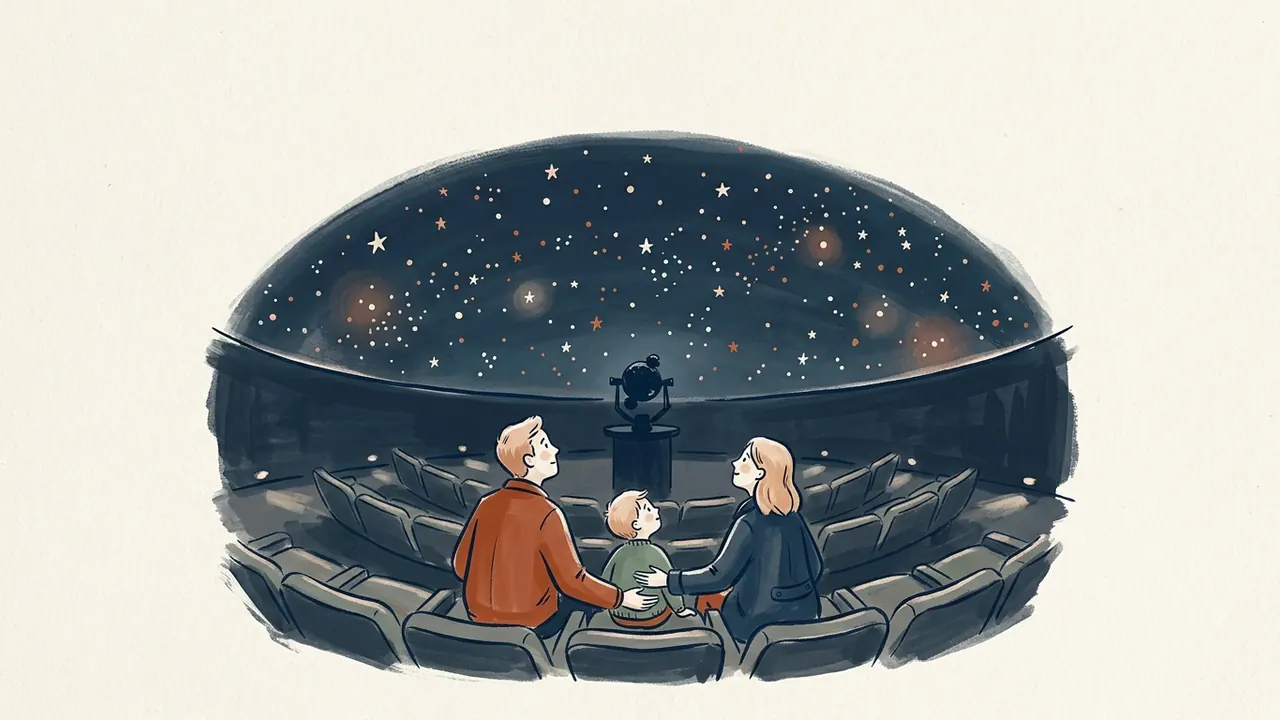 Una familia contempla la proyección estrellada de un planetario.