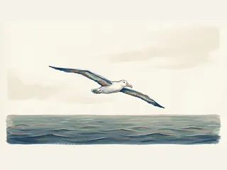 Albatros planeando con las alas desplegadas sobre el mar.