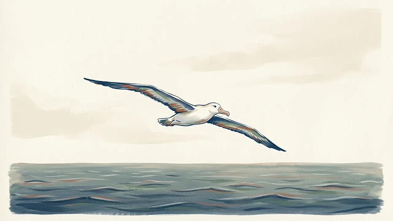 Albatros planeando con las alas desplegadas sobre el mar.