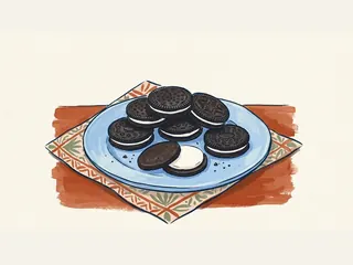 Galletas oscuras de tipo sándwich con crema blanca se sirven en un plato, con una abierta en primer plano.