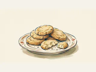 Galletas de azúcar doradas sobre un plato, con una pieza partida.