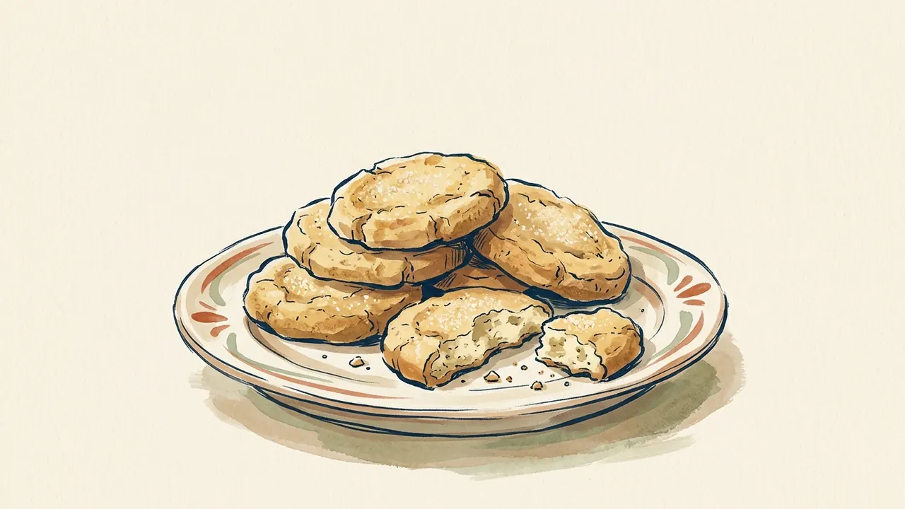 Galletas de azúcar doradas sobre un plato, con una pieza partida.