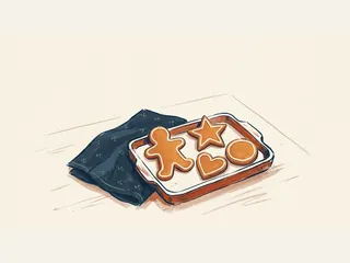 Cuatro galletas de jengibre con formas humana, estrella, corazón y círculo en una bandeja.