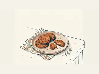 Galletas gingersnap redondas y una partida sobre un plato.