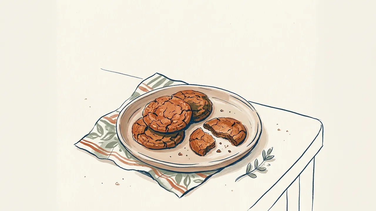 Galletas gingersnap redondas y una partida sobre un plato.
