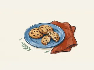 Galletas con pepitas de chocolate sobre un plato azul.