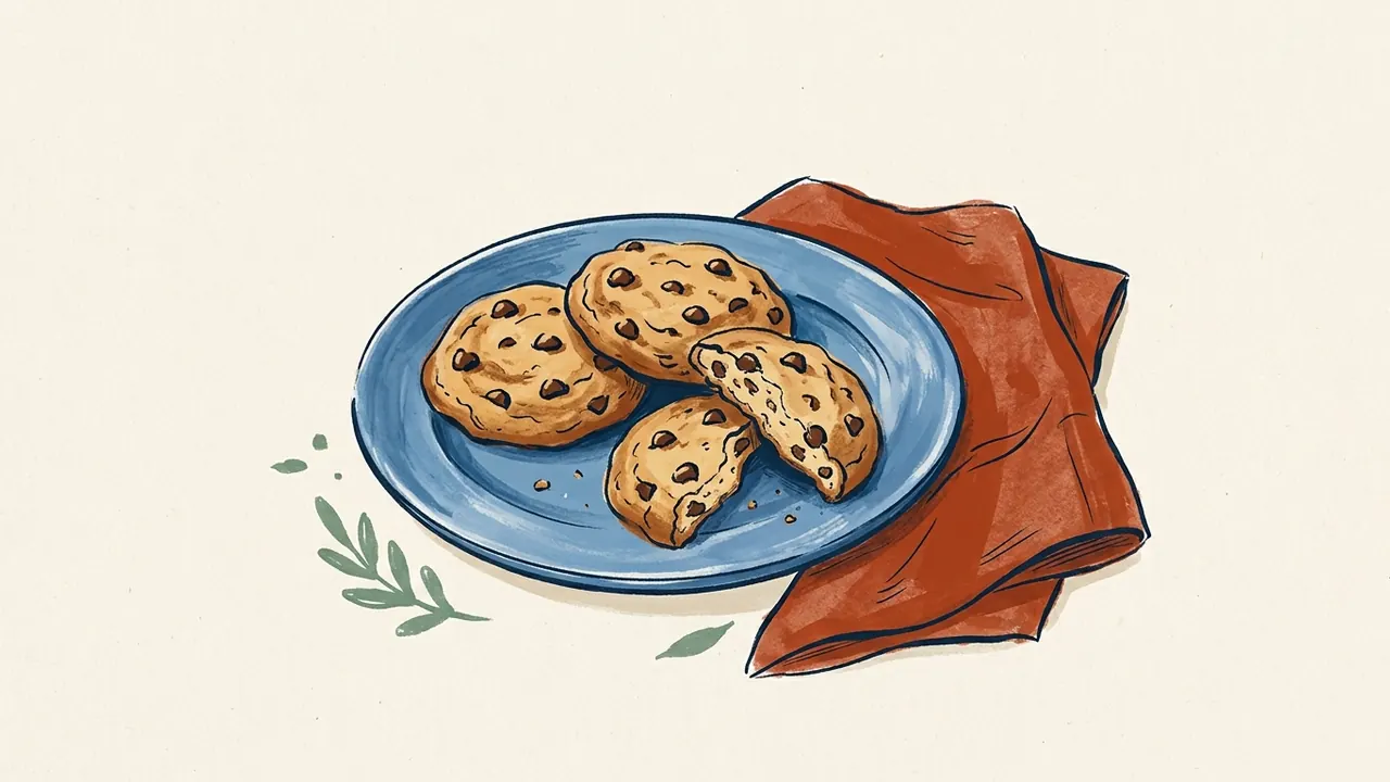Galletas con pepitas de chocolate sobre un plato azul.