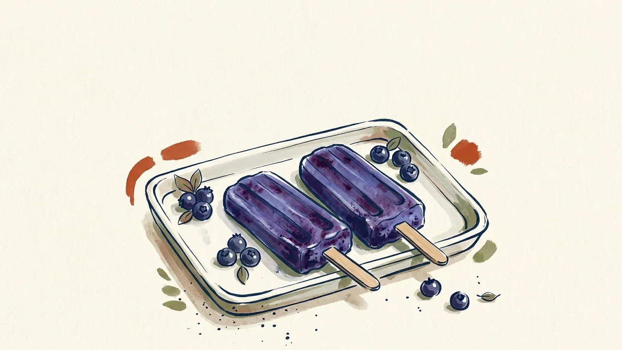 Dos polos morados de arándanos sobre una bandeja con fruta.