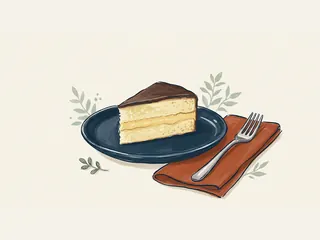 Porción de Boston cream pie con dos capas de bizcocho, crema central y chocolate encima.