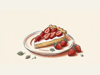 Porción de tarta de crema con fresas sobre un plato.