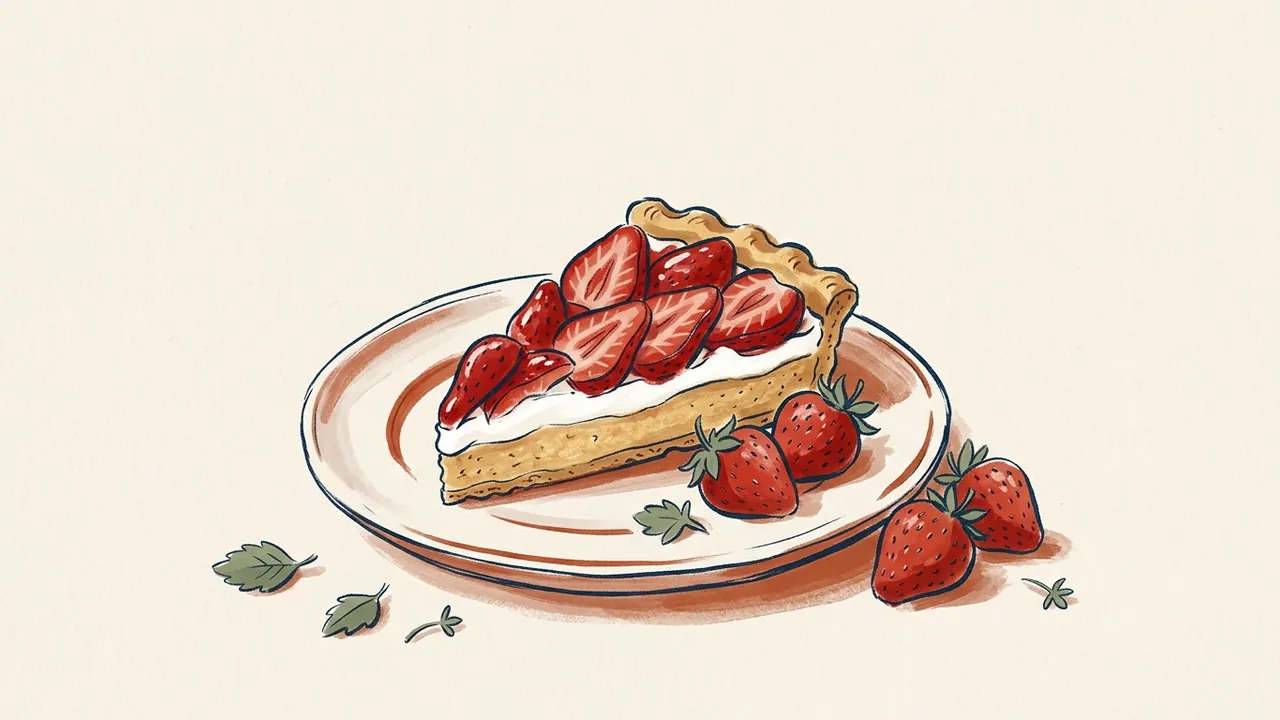 Porción de tarta de crema con fresas sobre un plato.
