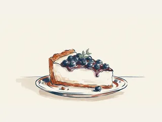 Porción de tarta de queso con arándanos sobre un plato.